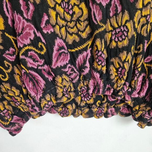 Free People No‎ Ordinary Top Jaquard Sweatshirt M Black Purple Floral Cropped - Picture 8 of 12